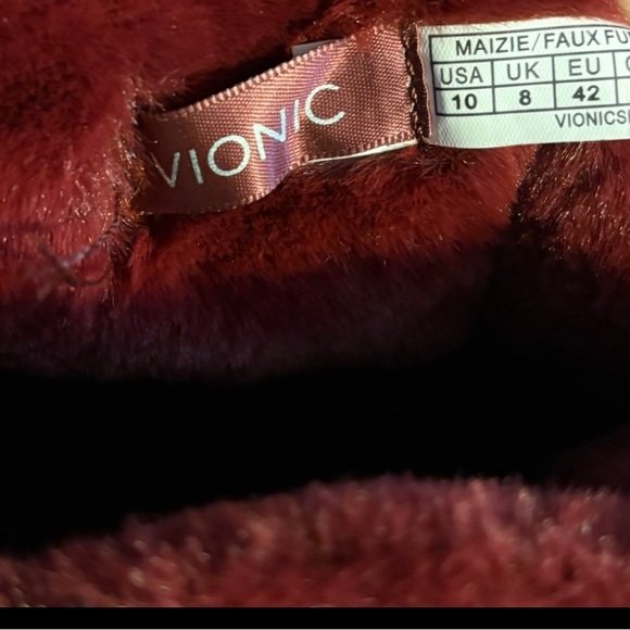 Vionic Maizie Women Size 10 Supportive Slipper Boot Burgundy Port Suede Faux Fur - Picture 8 of 8